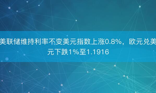 美联储维持利率不变美元指数上涨0.8%，欧元兑美元下跌1%至1.1916