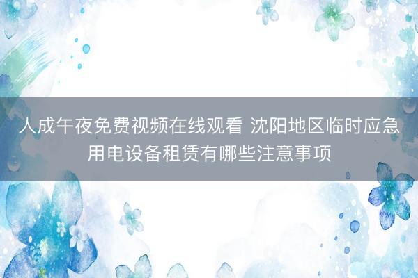 人成午夜免费视频在线观看 沈阳地区临时应急用电设备租赁有哪些注意事项