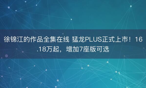 徐锦江的作品全集在线 猛龙PLUS正式上市!16.18万起,增加7座版可选