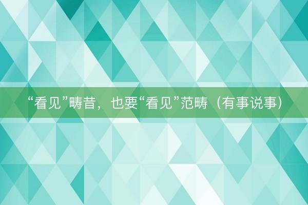 “看见”畴昔，也要“看见”范畴（有事说事）
